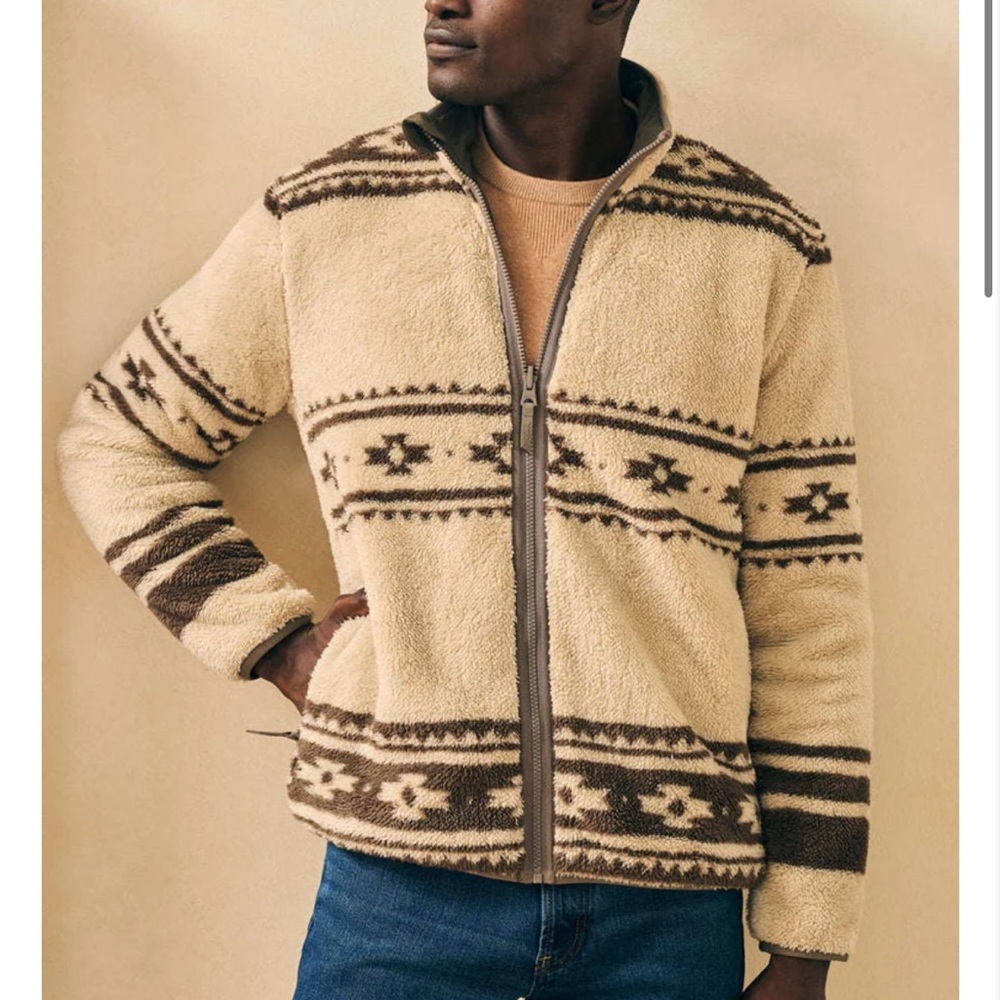 Faherty Steven Paul Judd High Pile Fleece Reversible Jacket in Sand Dune Size L - Picture 3 of 12